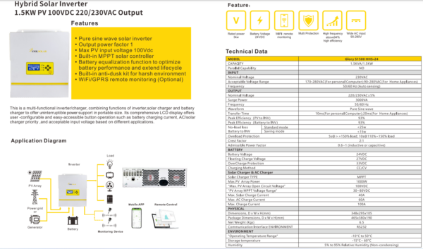 SMK Solar Technology 1.5KVA 24V Hybrid Inverter